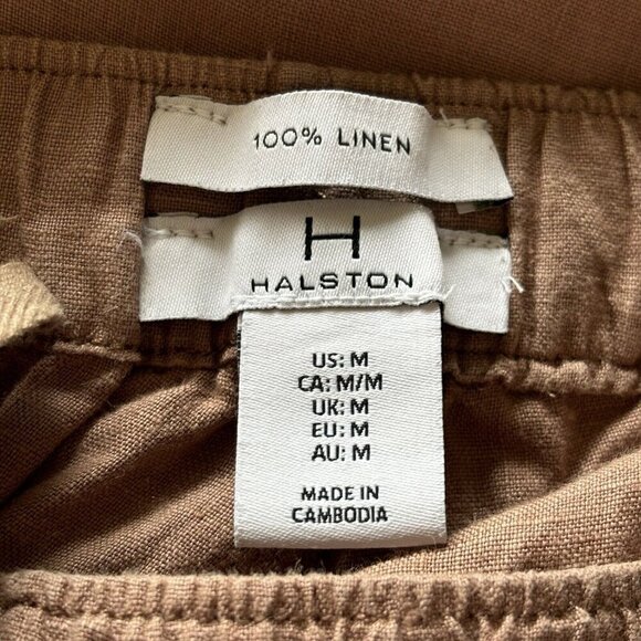 H by Halston Jogger Pants Med 100% Linen Pull On Elastic Drawstring Waist Tan - Picture 7 of 15